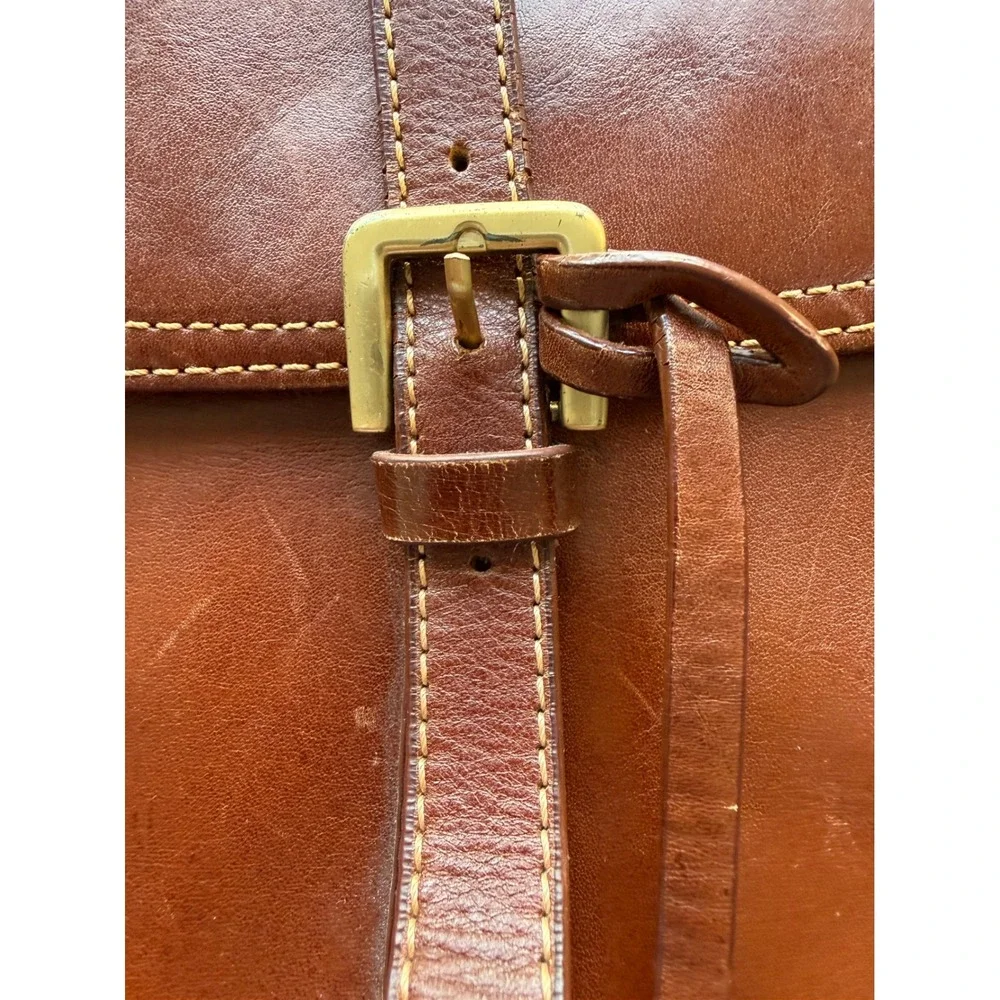 Gianni Bernini Brown Leather Multi-Compartment Shoulder Handbag Business Work